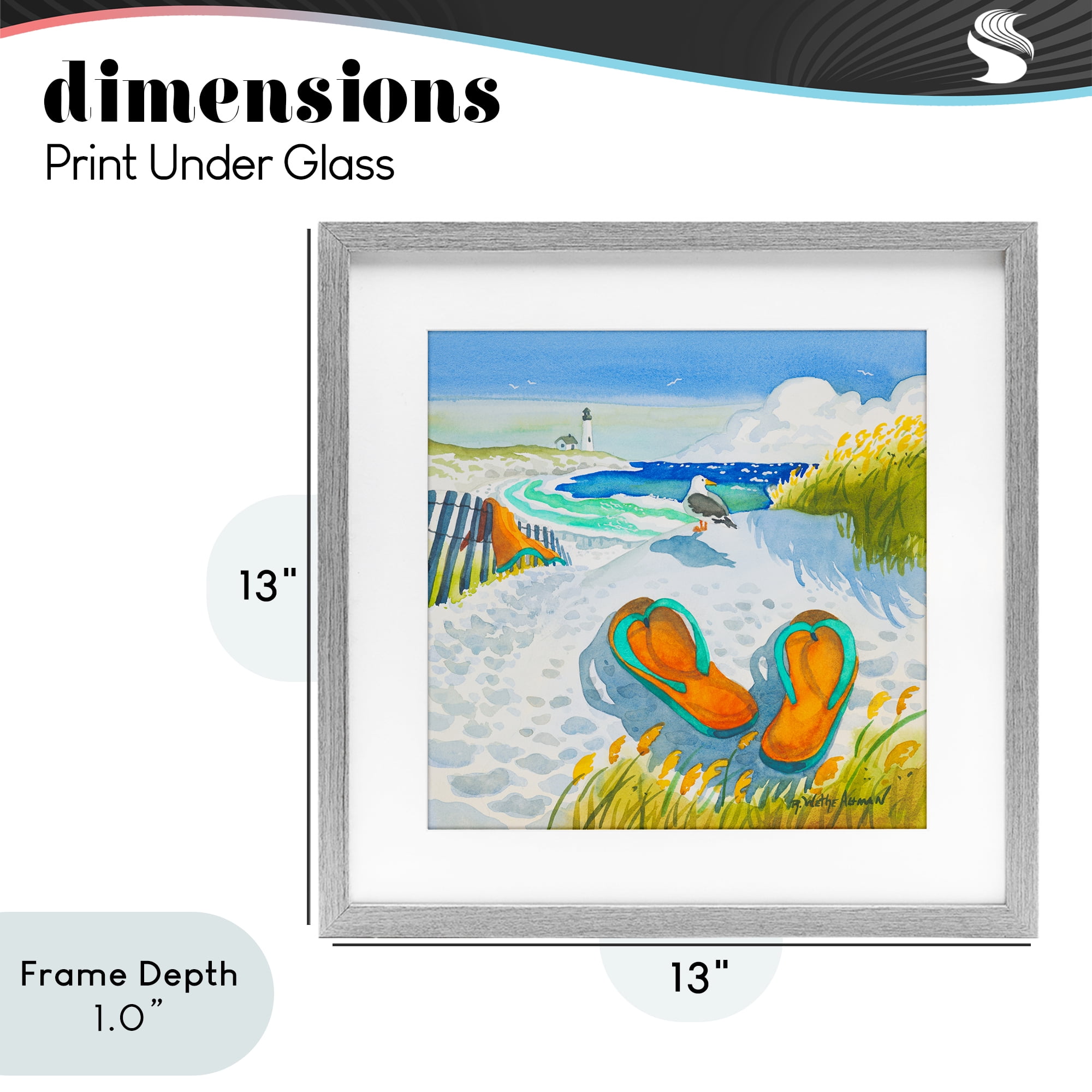 Stupell Industries Seagull & Flip Flops Gray Framed Print Under Glass, design by Robin Altman