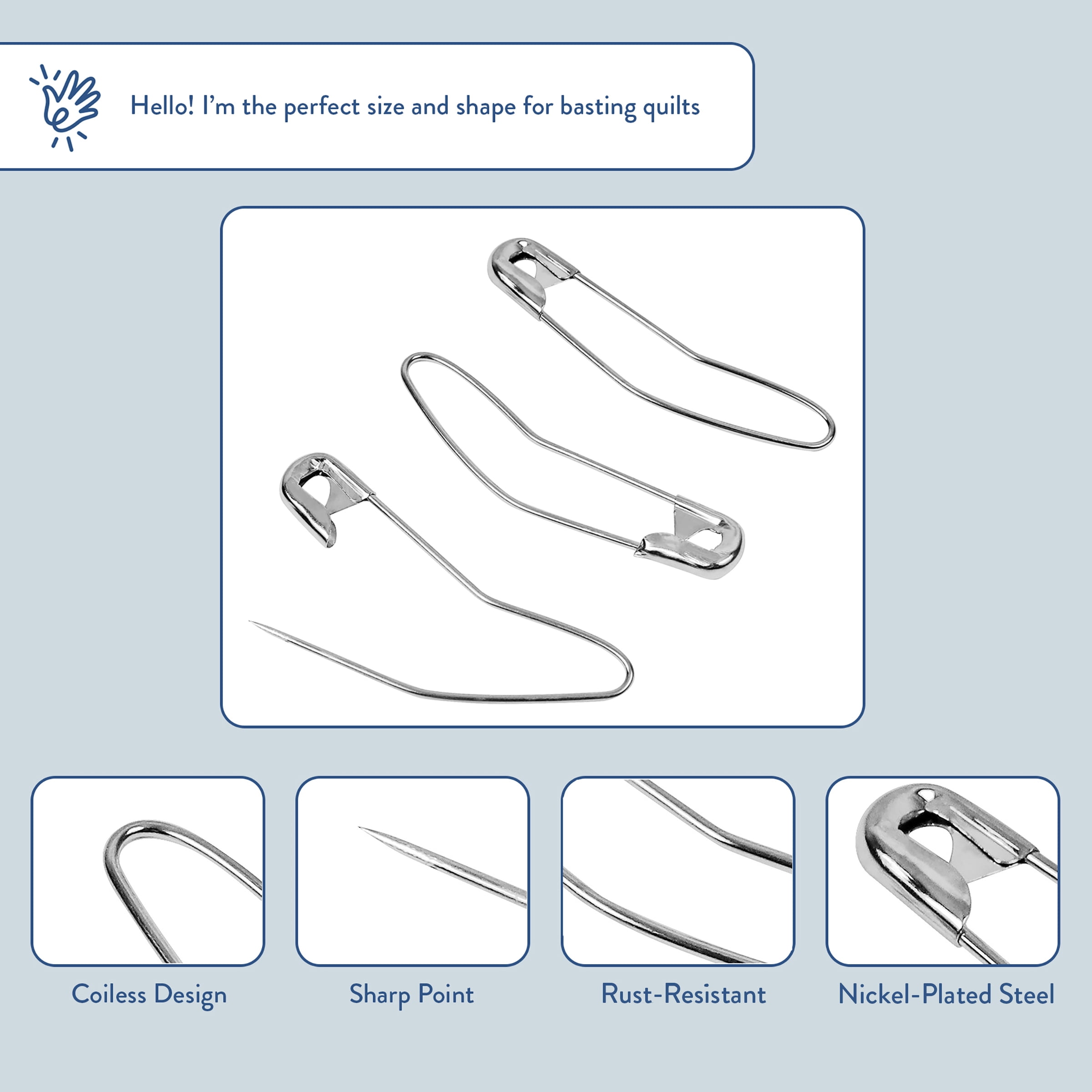 (3 pack) Hello Hobby Size 3 Coiless Curved Safety Pins (30 Count)