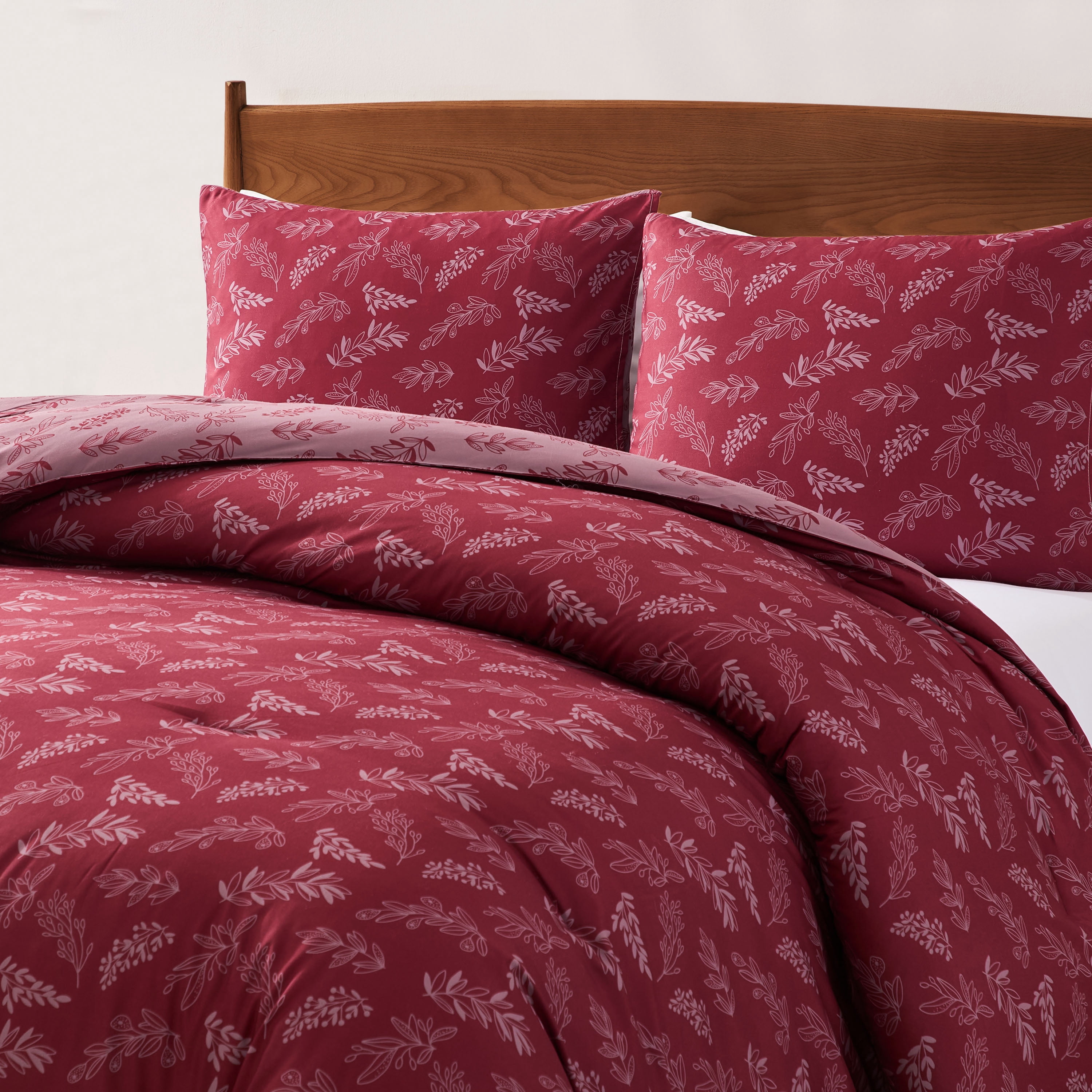 LammaLoe King Size Comforter Sets, 3 Piece Botanical Bed in a Bag, Reversible Bedding Comforter Set with Sheets, Modern Bed Set, Mulberry/Smokey Lavender