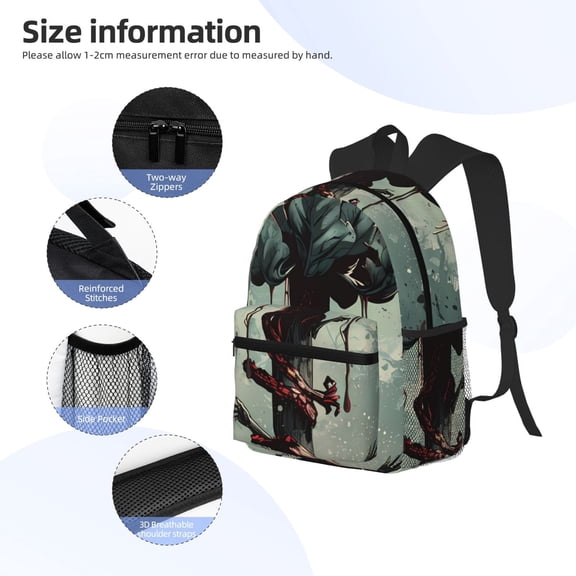 Gukieu Zombie Flower Apocalypse Print Backpack, Waterproof Backpack with Adjustable Shoulder Straps, Suitable for Campus, Business, Travel, Unisex