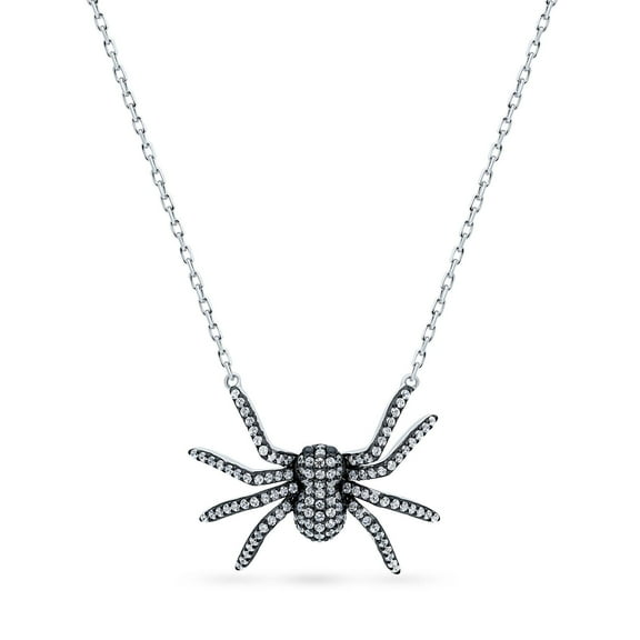 BERRICLE Sterling Silver Spider Cubic Zirconia CZ Fashion Pendant Necklace for Women, Rhodium Plated 16 inch