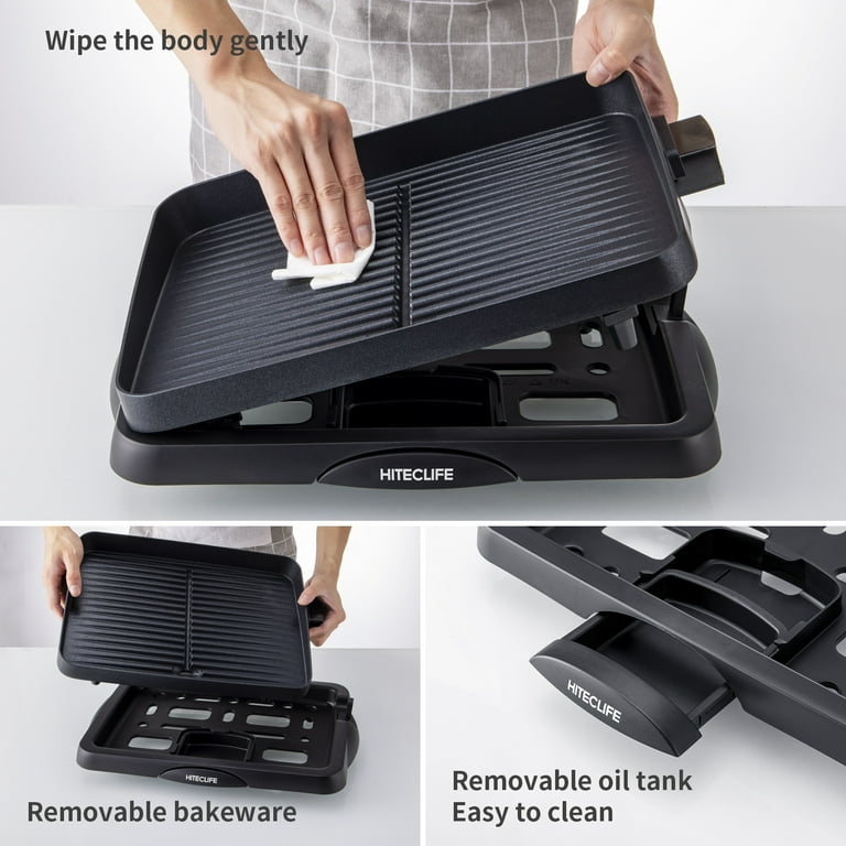 Indoor Grill Electric Nonstick BBQ 1500W, Detachable Griddle Contact Grilling with Smart 5-Heat Temp Controller, Fast Heat Family Size inch Tabletop Plate PFOA-Free Black - Walmart.com