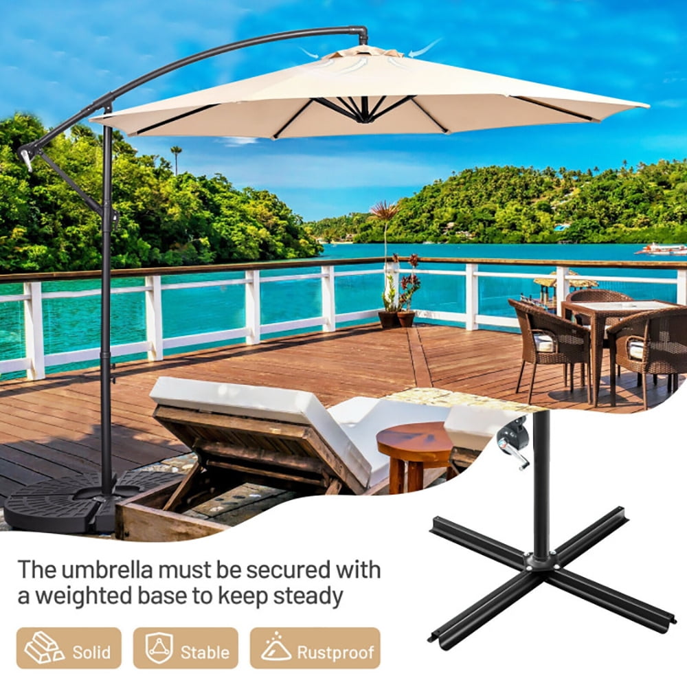 Aimee Lii 10 Feet Offset Umbrella with 8 Ribs Cantilever and Cross Base, Outdoor Umbrella with Base, Beige Aimee Lii 10 Feet Offset Umbrella with 8 Ribs Cantilever and Cross Base, Outdoor Umbrella with Base, Beige