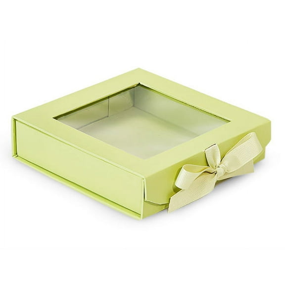 Pack Of 24, 6 X 6 X 1-5/8" Large Solid Pistachio Gourmet Folding Boxes W/Ribbon Closures & Window Lid