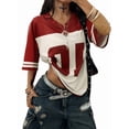 thumbnail image 3 of Gynyvoja Jersey Shirts for Women Oversized T-Shirt Jersey Top Graphic V Neck T-Shirts for Teen Girls Red L, 3 of 9