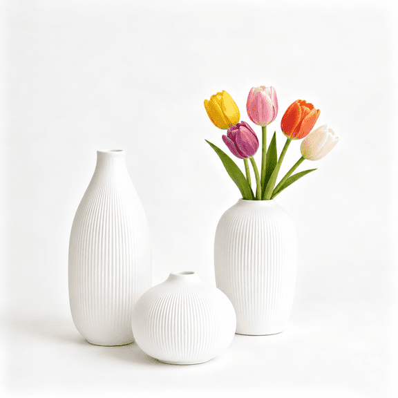 Berallo White Ceramic Vase Set of 3, Modern Boho Farmhouse Vases for Pampas Grass & Dried Flowers, Home Office Decor