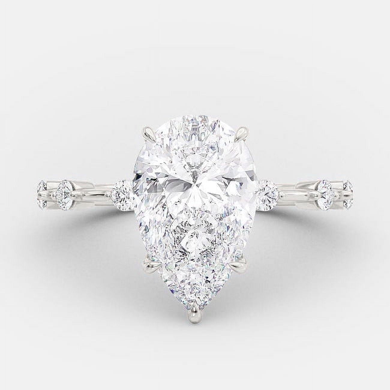 solitaire jewels 3CT Pear Moissanite Pave Diatance Diamond Solitaire Engagement Ring For Women, 10K White Gold