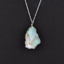 QNAVIC 100% Natural Fire Raw Ethiopian Opal Stone Handmade Dainty Pendant Necklace For Women, Healing Chakra, Birthstone Jewelry, Rhodium Plated 925 Sterling Silver Chain 18 inch, Gift for Her