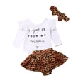 thumbnail image 1 of Baby Girls 3PCS Outfit Set, Letter Ruffle Romper, Leopard Layer Pant, Hair Band, 1 of 9