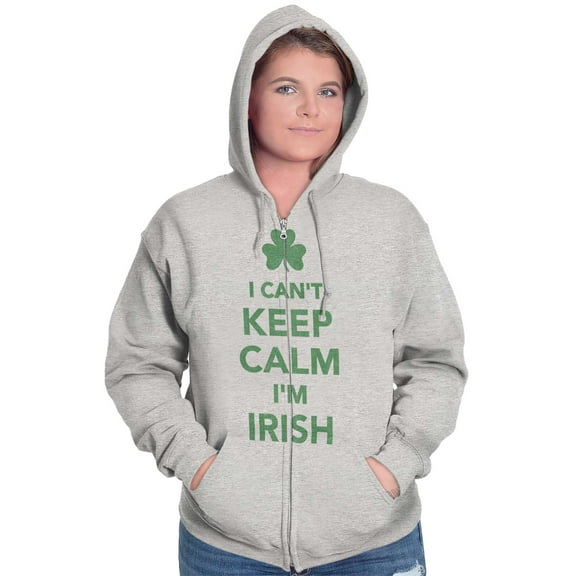 Funny St Pattys Keep Calm I'm Irish Zip Up Hoodie Men's Women's Brisco Brands S