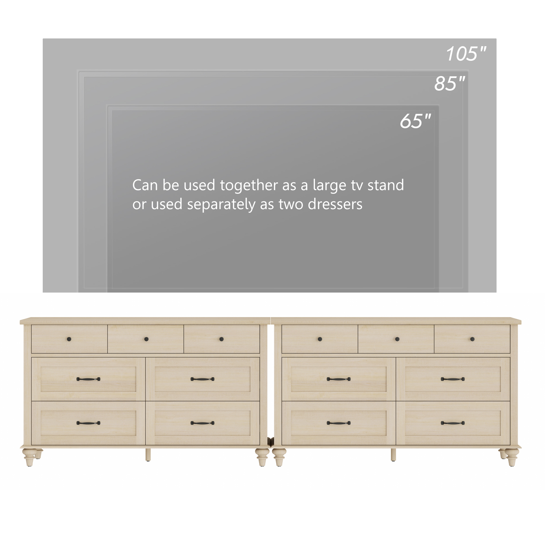 Set of 2 Dressers with 14 Drawers, Large Dresser TV Stand for Living Room Kids Room, Beige