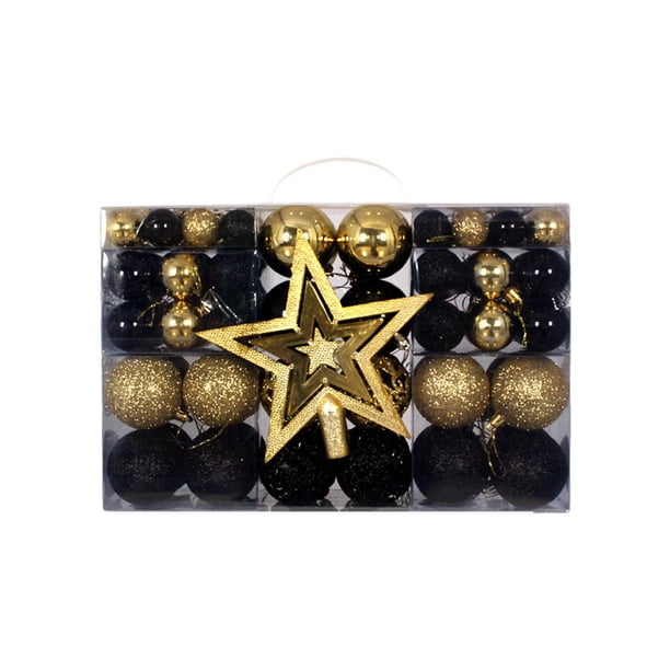101 piezas de adornos de bolas de Navidad, adornos de estrella para la parte superior del árbol, bolas colgantes DIY para Oro negro