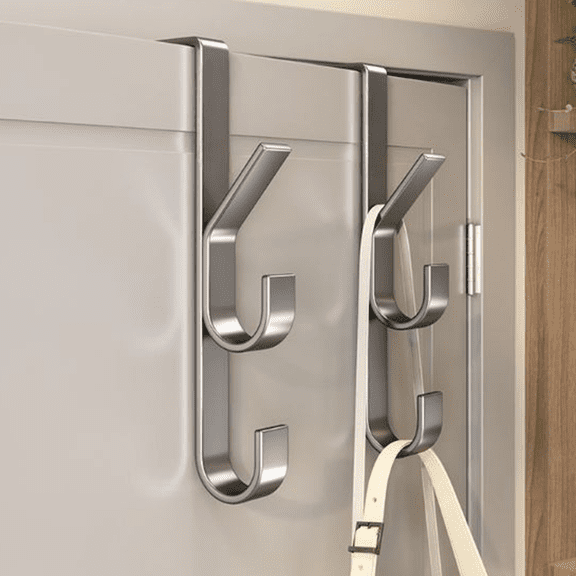 Bxaolu 6 Hook Vertical Over The Door Hooks, Over The Door Hanger, for Towel and Clothes Hangers, Gray, 2 Pack