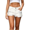 thumbnail image 4 of hlysgo Women's Ripped Distressed Frayed Shorts Hem Low Rise Denim Jean Shorts Casual Summer Streetwear Short Pants with Pockets White,L, 4 of 6