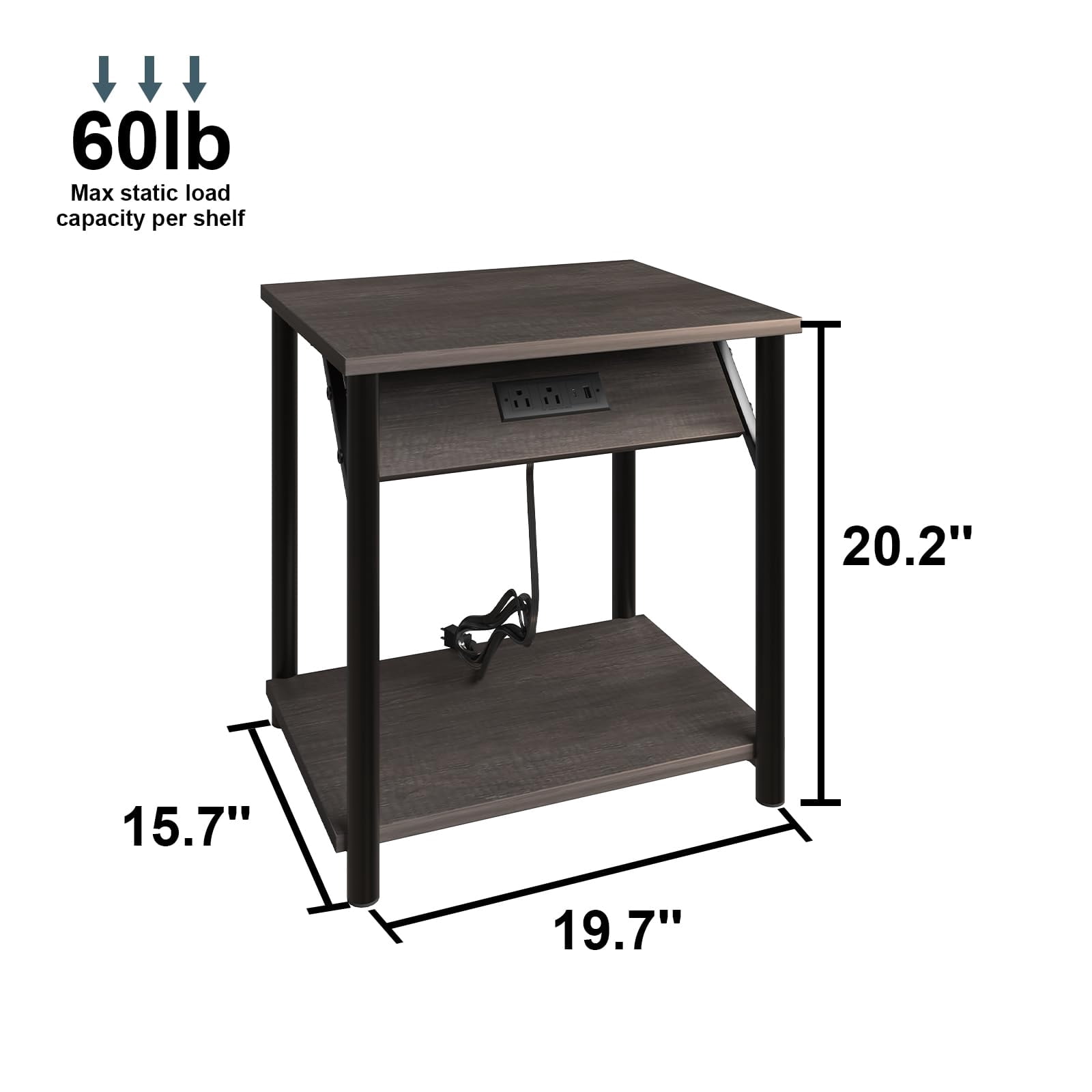 LoVinson Nightstand with Charging Station for Bedroom, Set of 2