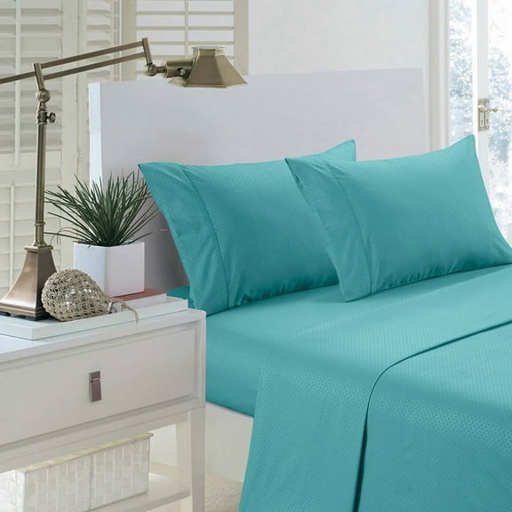 Bassano 1800 Series Embossed Deep Pocket Sheet Set - Super Soft & Wrinkle Free - Luxurious Bed Sheets Set (Twin, Aqua)