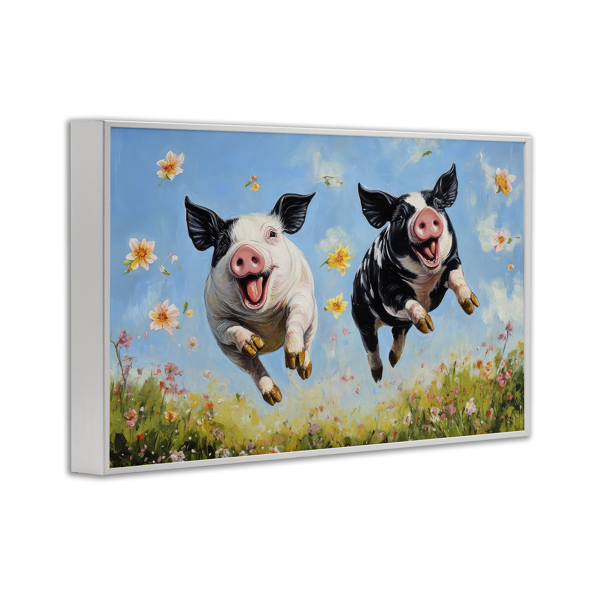 Stupell Industries Flying Pigs & Flowers White Framed Giclee Art, design by The Wands Want