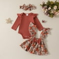 thumbnail image 2 of aby Girl Clothes Long Sleeve Romper and Overall Skirt Set Infant Girls Outfit Sets with Headband, 0-18M, 2 of 3