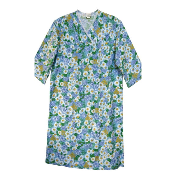 V-Neck Flannel Floral Print Nightgown