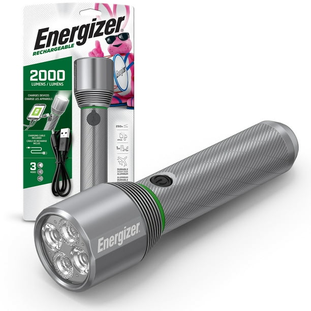 Energizer Metal Rechargeable LED Flashlight with USB Charging Port, 2000 Lumen