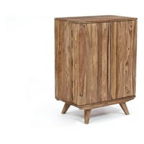 Pemberly Row Contemporary Solid Sheesham Wood Bar in Light Brown