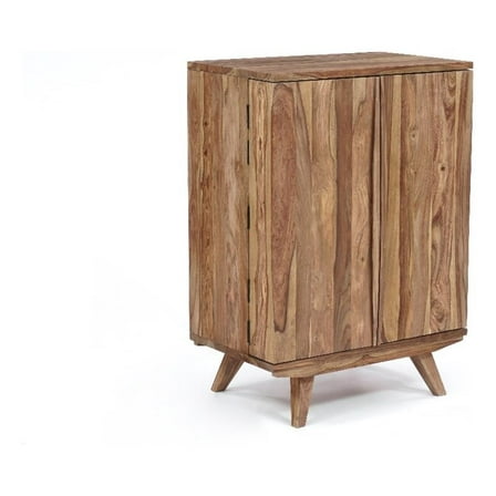 Pemberly Row Contemporary Solid Sheesham Wood Bar in Light Brown