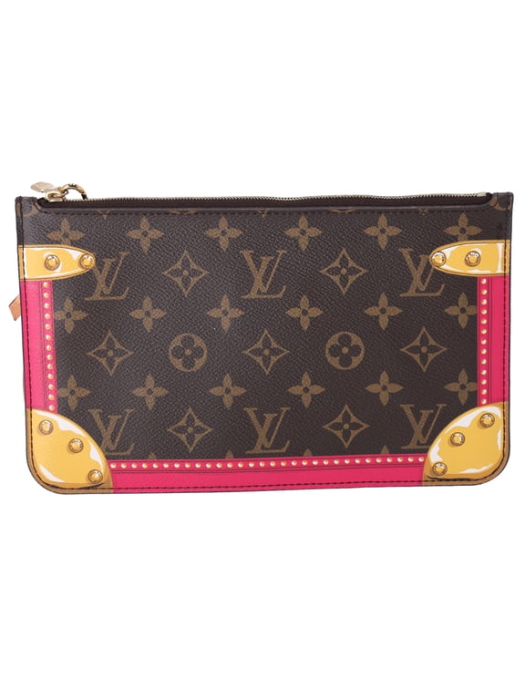 Pre-Owned Louis Vuitton Summer Trunk Monogram Neverfull Pouch Wristlet Brown Pink