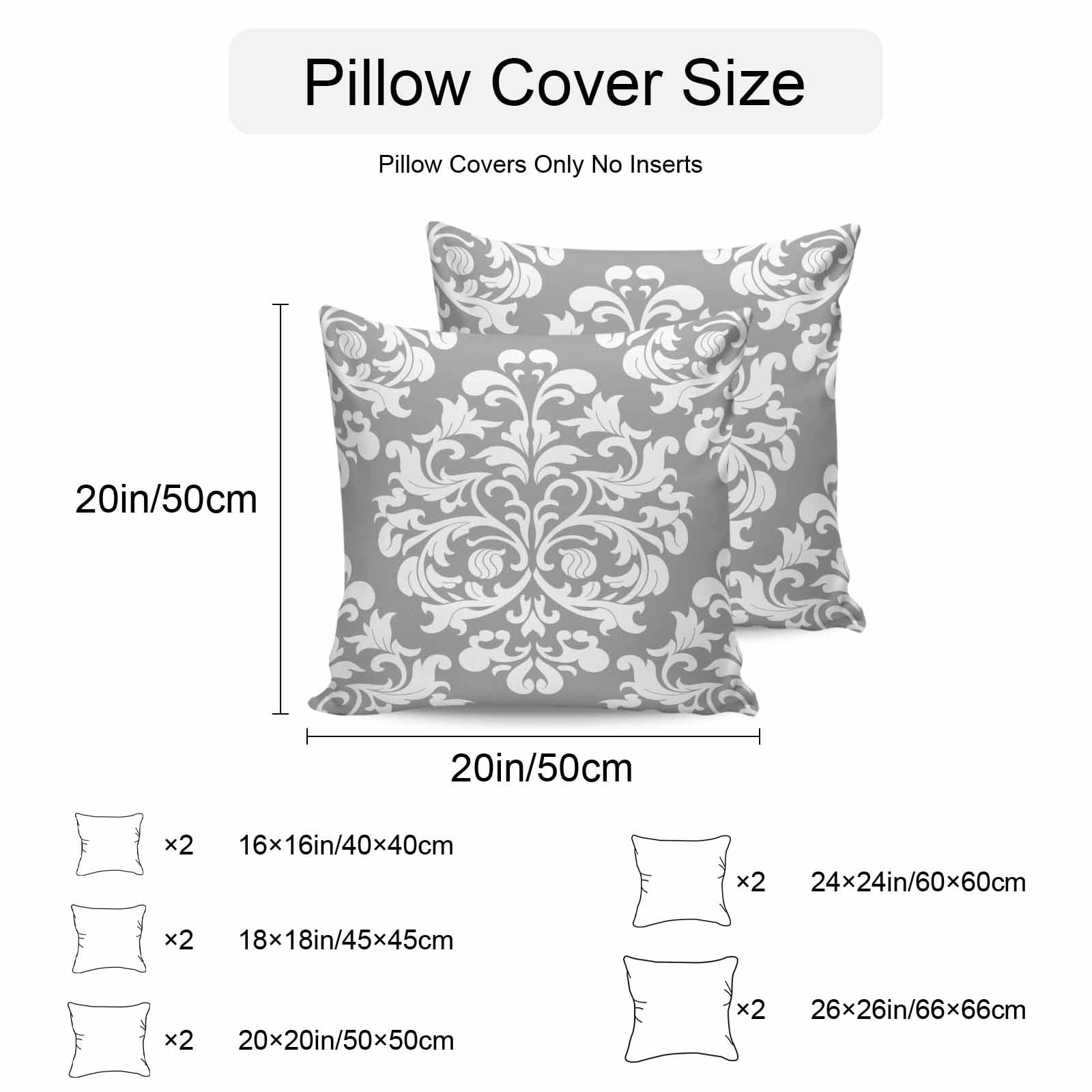 Baroque Grey Outdoor Pillow Covers 24x24 Inch Throw Pillow Covers Set of 2 Waterproof Decorative Pillow Cases Vintage Damask Classic Floral Cushion Covers for Patio Furniture Garden Couch Sofa