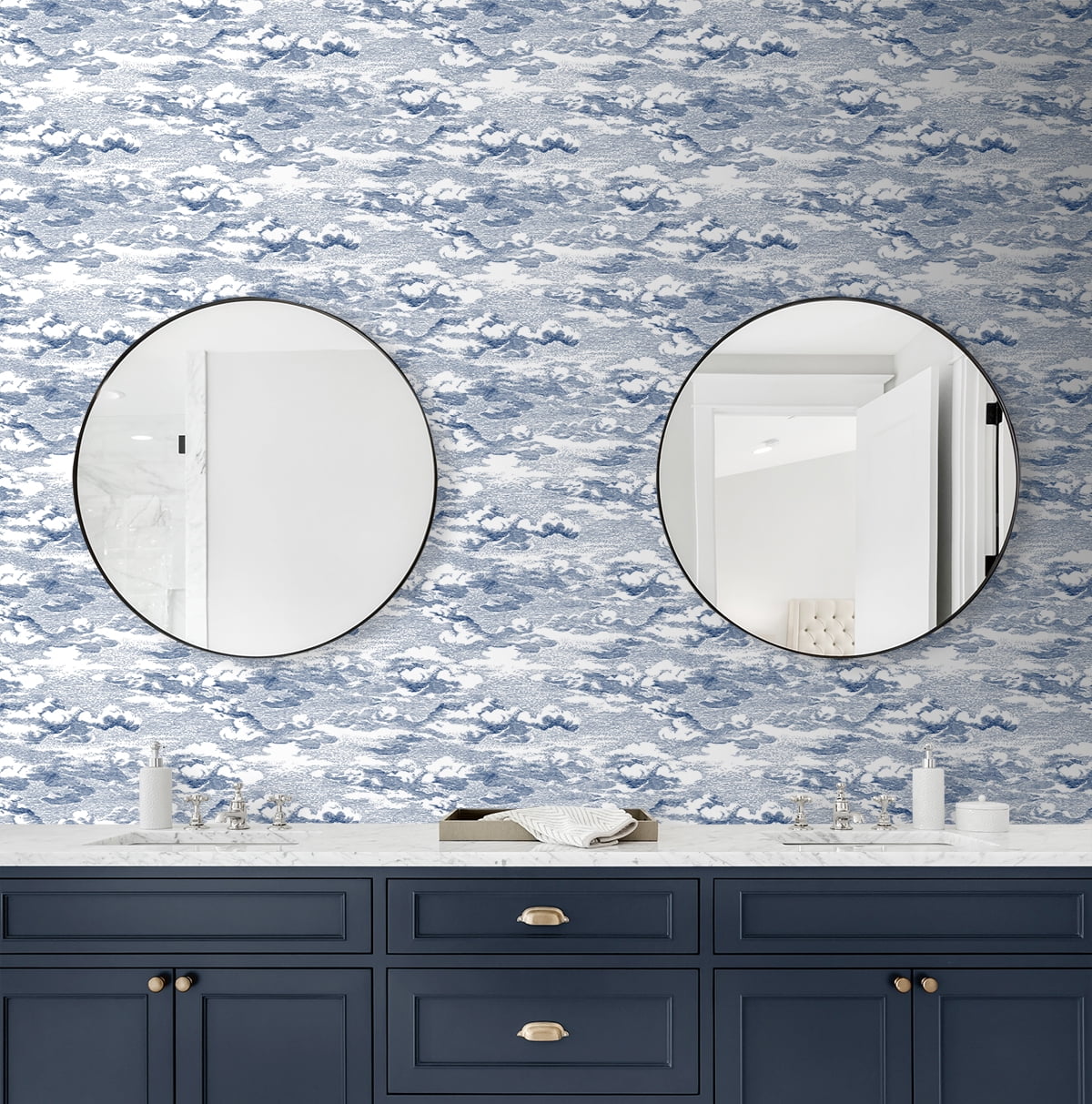 Harry & Grace Blue Clouds Peel And Stick Wallpaper - 20.5 ft. W x 18 ft. L Roll