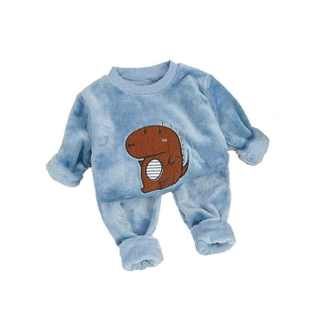 

TOOYOU Girls Outfits Sets Children S Flannel Pajamas Coral Velvet Bear Thickened Homewear Fall Winter Clothes Blue 2-3 Years