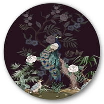 Designart 'Chinoiserie With Peonies and Birds V' Traditional Circle Metal Wall Art 29x29 - Disc of 29