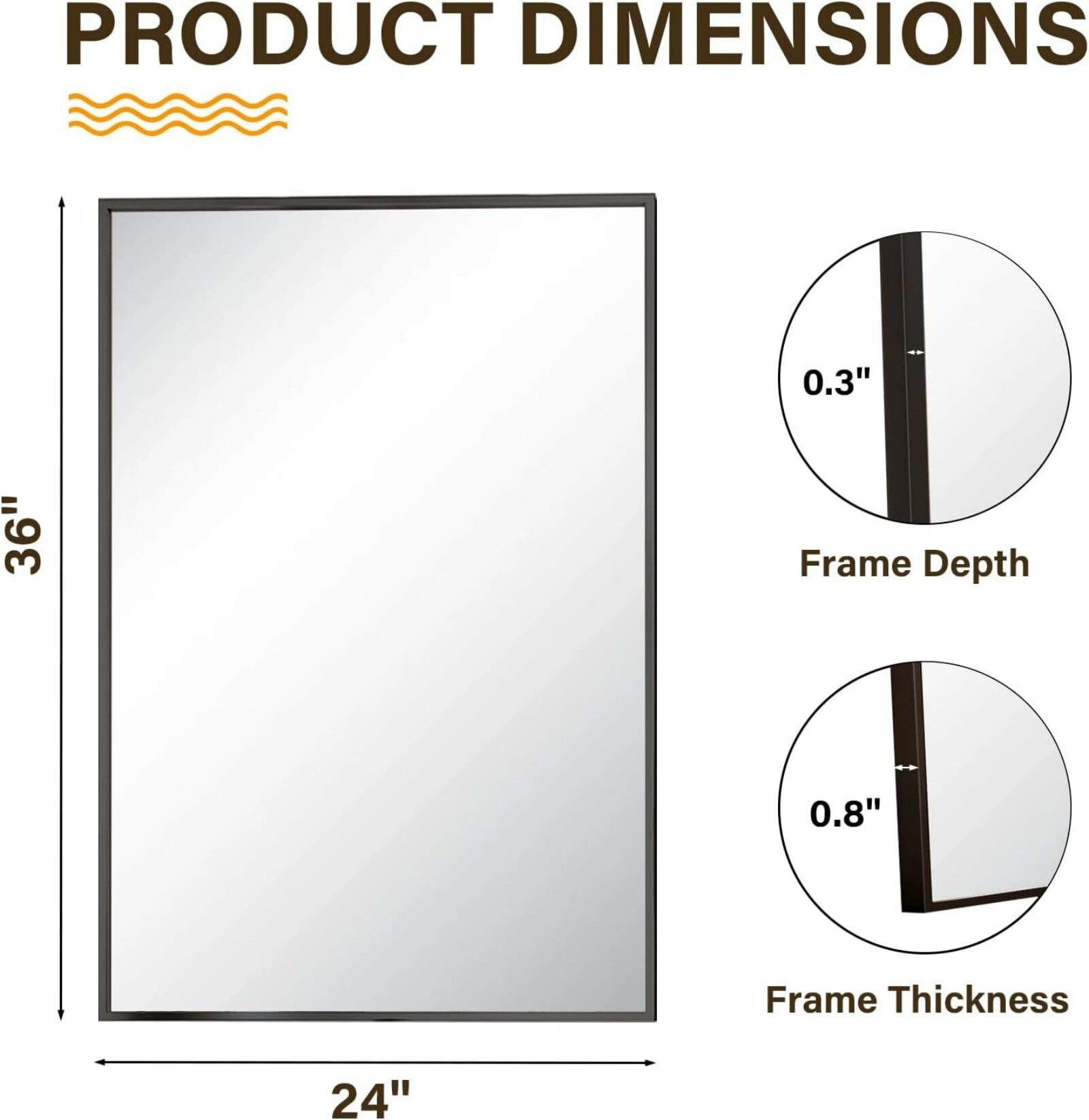 AUROMIR 36"x24" Rectangular Bathroom Mirror Vanity Wall Mirror with Metal Frame, Black
