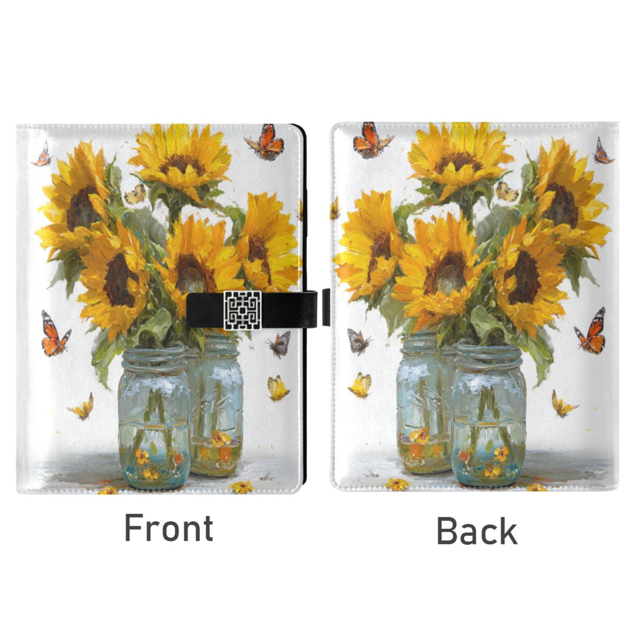 Leather Planner Leather Notebook Notebook Journal Binder Design Pen Pocket Design Convenient for Storage Sunflowers in Glass Jars