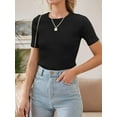 thumbnail image 4 of Weardear Womens Short Sleeve Basic Tops Fall Crew Neck Ribbed Knit Slimming T Shirt, 4 of 6