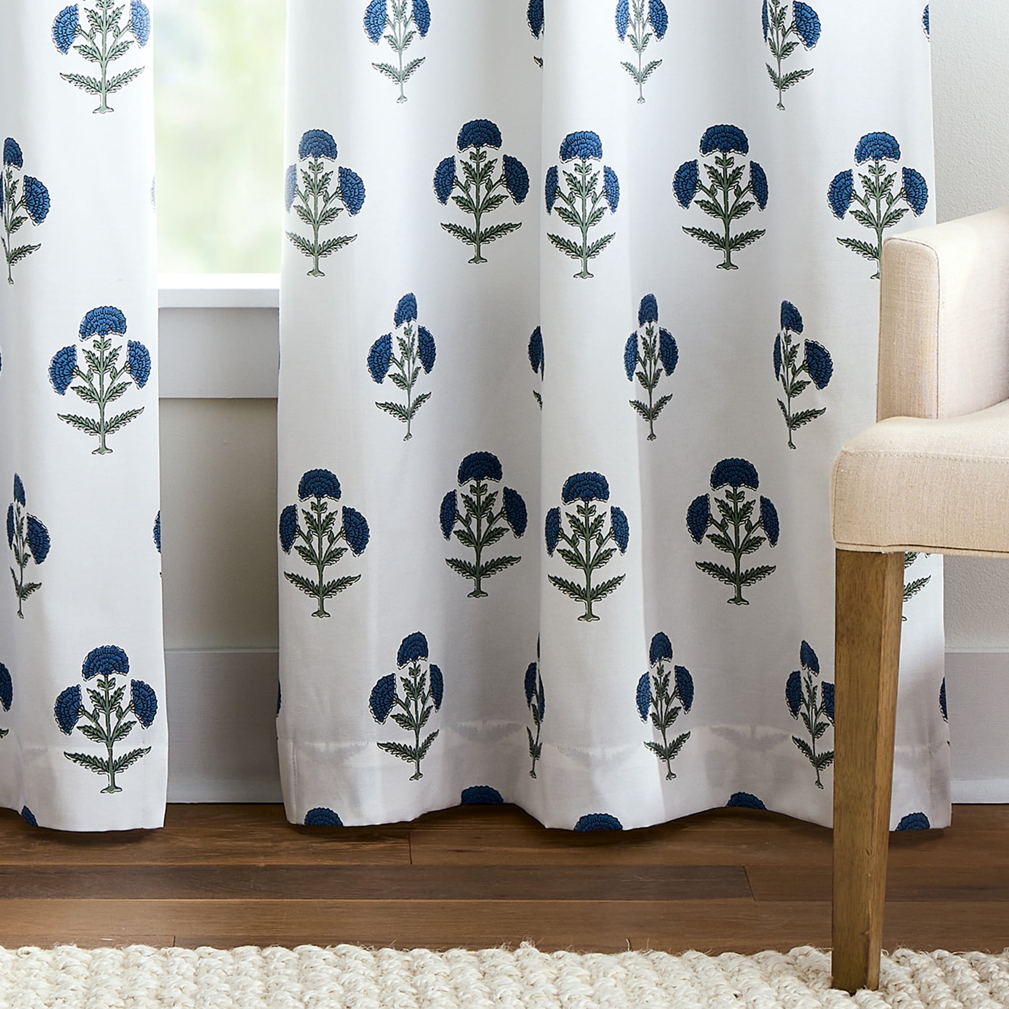 Martha Stewart Ayana Curtain Panel Pair, Blue, Back Tab, Blackout, Indoor, Adult, 2 Piece Set, 37" x 95"