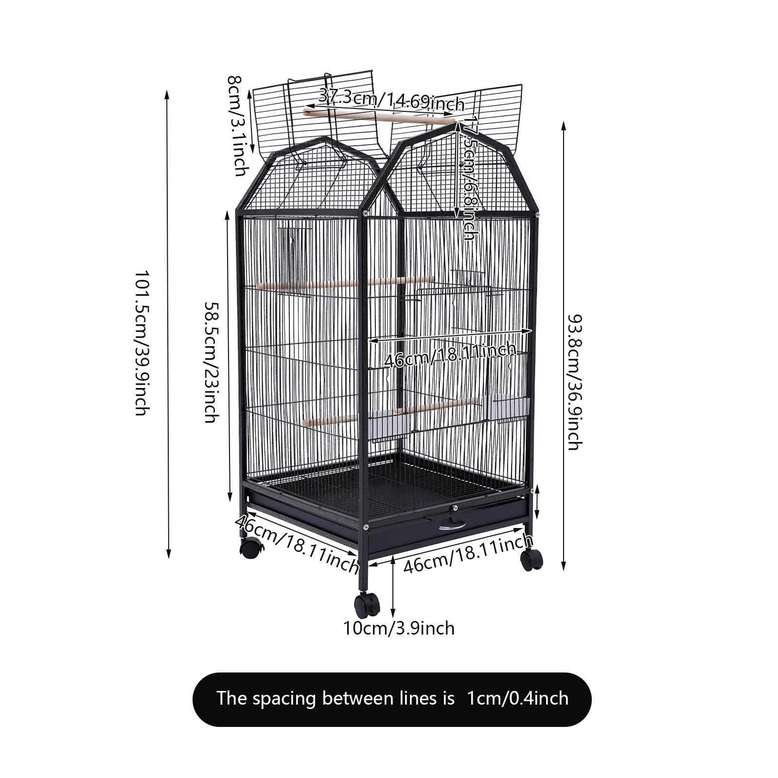 360° View Bird Cage with Skylight Top – Spacious Iron Aviary for Parakeets, Lovebirds, and Small Birds, Easy to Clean, Interactive & Durable, 39.9” Height