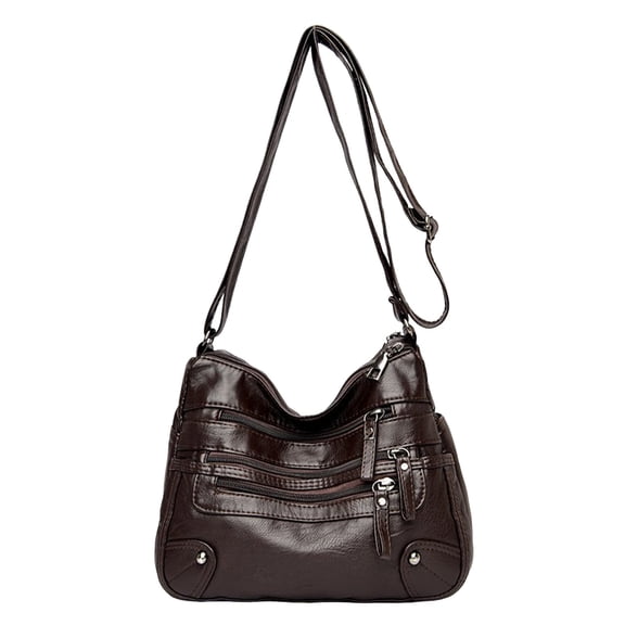 Modstep Women's Retro Crossbody Tote Bag Multiple Zipper Compartments Soft Leather Shoulder Purse Lady Versatile Underarm Handbag Brown