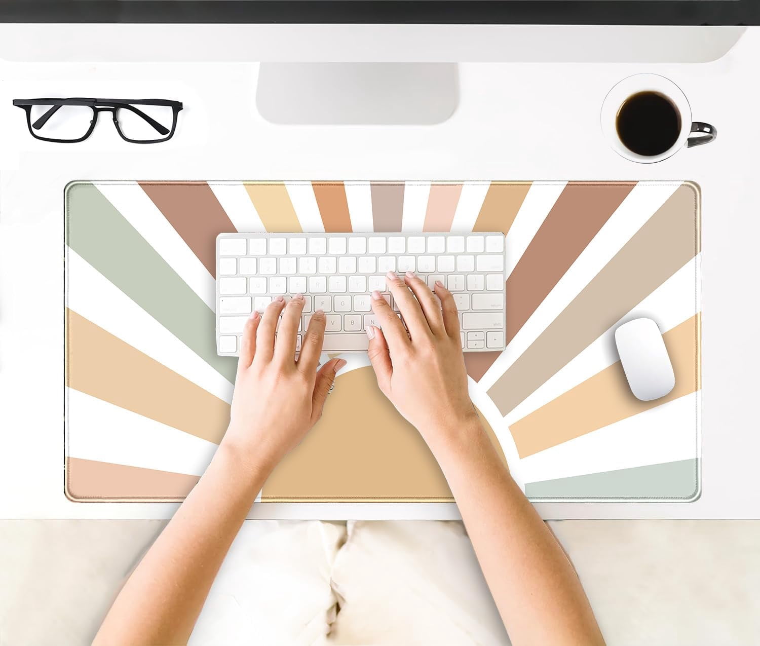 Boho Desk Mat, Sunshine Large Mouse Pad, XXL Mousepad Long Laptop Keyboard Mat, 31.5 X15.7, Stitched Edges
