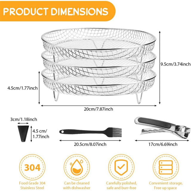 Air Fryer Rack Round 3 Layer Stackable Dehydrator Racks Stainless Steel Air Fryer Basket Tray Air Fryer Accessories