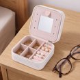 thumbnail image 3 of Travel Jewelry Box with Mirror Small Portable PU Leather Organizer Gifts Beige, 3 of 5