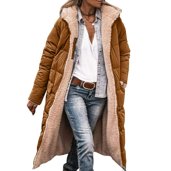 Qetyuw Womens Winter Long Cardigan Jackets Sherpa Lined Full Zip Up Open Front Overcoat Casual Long Sleeve Chunky Hooded Jacket