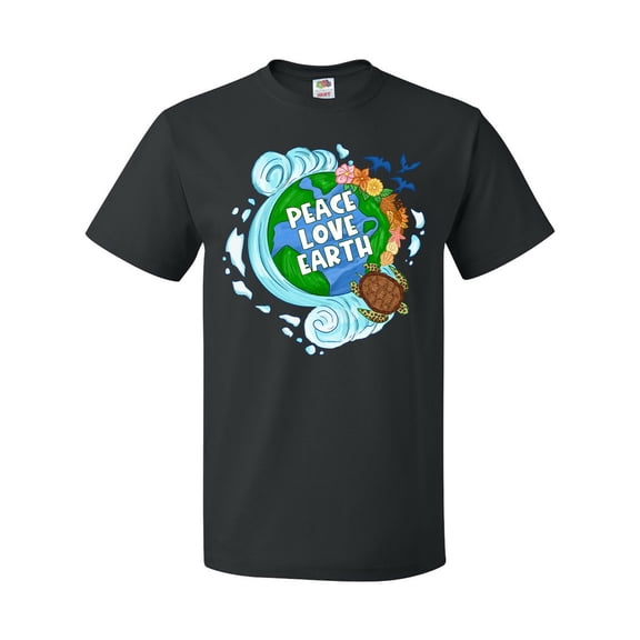 Inktastic Earth Day Peace Love Earth with Turtle and Waves T-Shirt