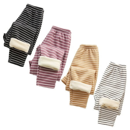

Esaierr Toddler Kids Winter Leggings Striped Stretch Pants Thickened Footless Girls Boys Pajama Pants Bottoms Fleece Lined Tights 2-12T