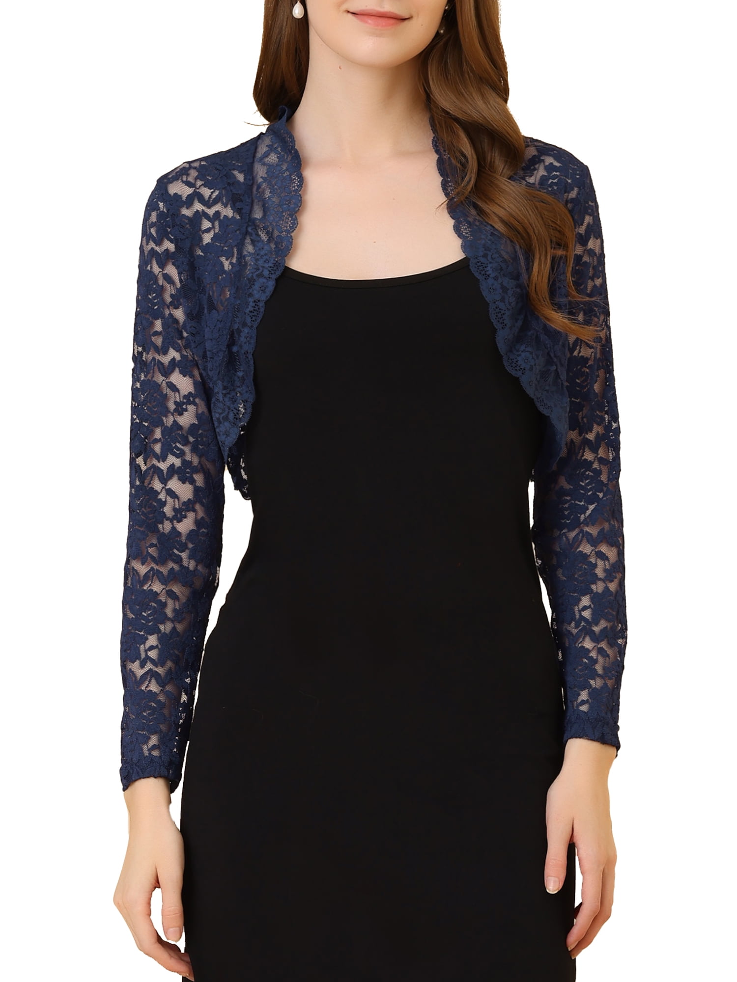 DARING DIVA Women's Lace Bolero Shrugs Sheer Crop Cardigan S Dark Blue