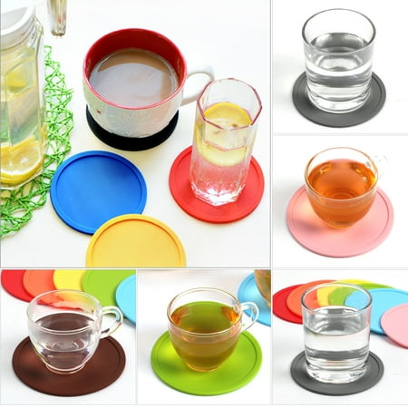 Placemat Pads - CUH Set of 4 Round Silicone Drink Coaster Anti-slip PVC Holder Pad Cup Coffee Mat Placemat for Drinks