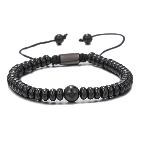 Xiao Hua Big Bead Black Tourmaline Yoga Root Bracelet Natural Gemstone Braided Bead Bracelet Fashion Adjustable Bracelet, 1 piece, Black