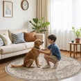 thumbnail image 6 of UERMEI 6'x6' Round Washable Area Rugs for Living Room, Vintage Floral Boho Printed Carpet, Non Slip Indoor Large Rugs for Bedroom Home Decor Carpets, Beige Brown, 6 of 7