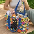 thumbnail image 2 of Pzuqiu Floral Black Cat Print Women's Large Quilted Tote Bag, Casual Lightweight Everyday Handbags Blue Puffer Shoulder Handbag for Shopping Work Travel College Everyday Use, 2 of 7