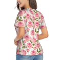 thumbnail image 3 of Honeii Rose Flowers Print Women's Classic V-Neck T-Shirt,Womens Fashion Tops,Stylish Everyday Top for Women, Casual Summer Spring Outfits Clothes-3X-Large, 3 of 5