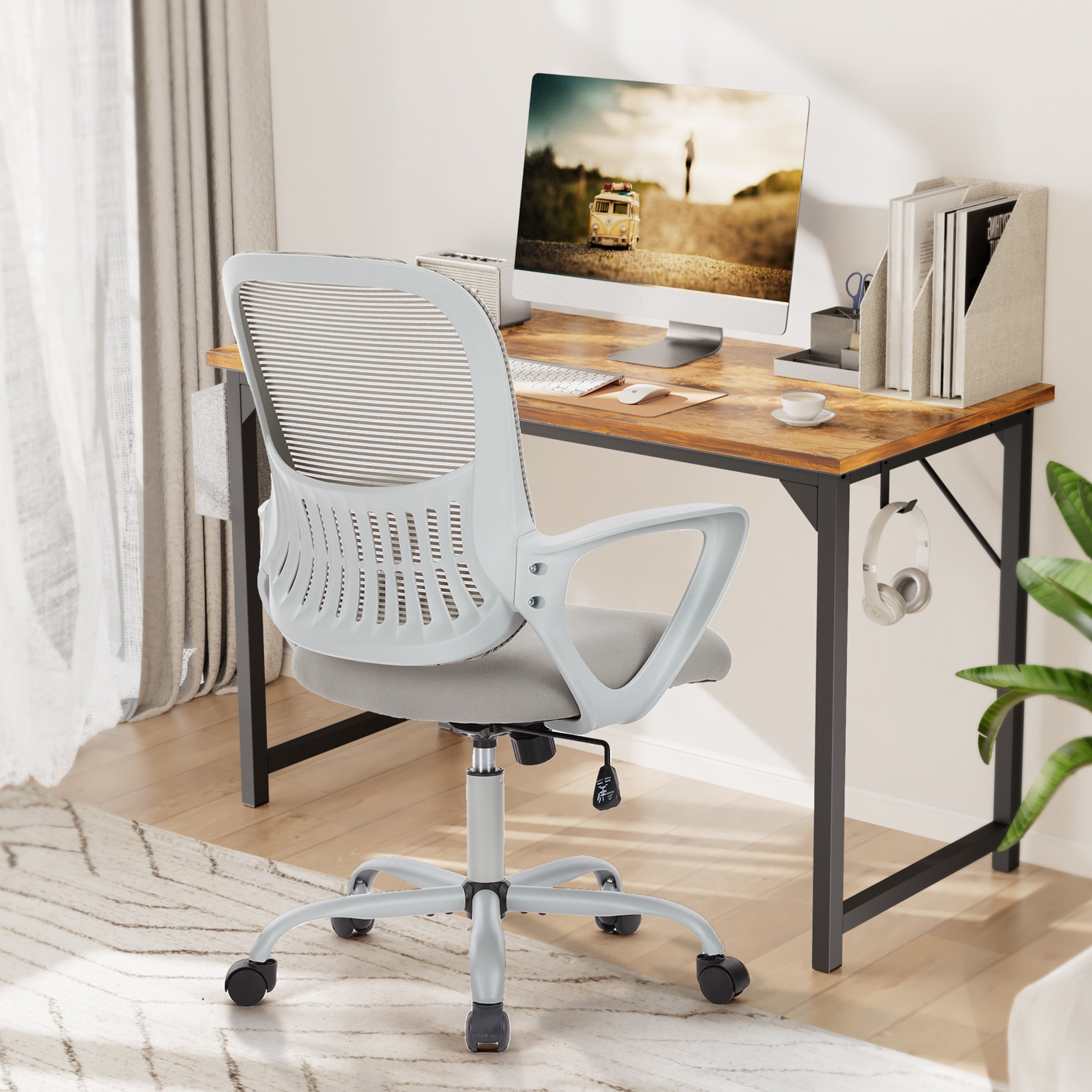 Gianna Ergonomic Mid-Back Mesh Desk Chair with Plush Armrests and Cushion for Home Office Comfort, Gray